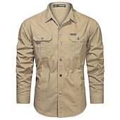 preiswerte Arbeitshemden für Herren-Herren Knopfhemd Hemd Cargo-Shirt Schwarz Weiß Armeegrün Khaki Dunkelblau Langarm Feste Farbe Umlegekragen Strasse Täglich Vordertasche Bekleidung Baumwolle Modisch Brautkleider schlicht Komfortabel