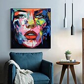 cheap People Paintings-Oil Painting 100% Handmade Hand Painted Wall Art On Canvas Abstract Beautiful Women Face Home Decoration Decor Rolled Canvas No Frame Unstretched