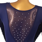 preiswerte Kleidung für lateinamerikanische Tänze-Tanz-Salsa-Latin-Tanzkleid mit Fransen, Quasten, Kristallen/Strasssteinen, Damen, Performance-Training, lange Ärmel, Chinlon