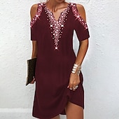 abordables Robe de cocktail-Femme Mini robe Robe casual Robe Droite basique Vacances du quotidien Sortie Standard Imprime Pois Manche Courte Col V Noir Vin Bleu de minuit Gris Eté Printemps