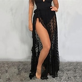 economico Gonne semplici-gonne lunghe da donna in rete a pois per le vacanze in spiaggia, per le vacanze estive, moda sexy per le vacanze, nero, bianco, beige