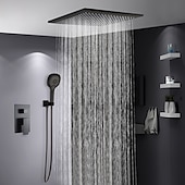 abordables Douches de plafond de luxe-Ensemble de robinets de douche noir mat de 16 pouces, système de douche dissimulé à effet de pluie en laiton massif avec 3 fonctions, ensemble combiné de douche à main monté au plafond avec corps de valve et garniture