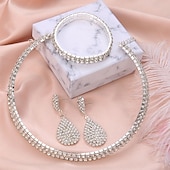 halpa Korusetit-Morsiuskorusetit Neljäosainen Pukusarja Kromiset Renkaat 1 Kaulakoru 1 Rannekoru Korvakorut Naisten Tyylikkäät Elegantit Muoti Suloiset Koulupalat Korut Juhliin Häälahjaksi  Kihlaustilaisuus