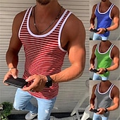 billiga Gym-toppar-Herr Linne Undertröjor Ärmlös tröja Ärmlös Rund hals Sommar Randig Mode Lättvikt Andningsfunktion Utomhus Gata Ledigt Rubinrött Blå Grön Topp t-shirt för män