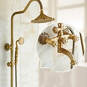 cheap Shower Faucets-Shower Faucet,Rainfall Shower System Body Jet Massage Set - Handshower Included pullout Rainfall Shower Antique Vintage Style Antique Brass Mount Inside Brass Valve Bath Shower Mixer Taps