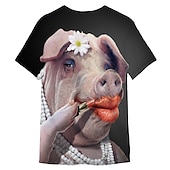  Homme Graphique Chouette Cochon T-shirt T-Shirts Drôles Manche Courte T-shirt Impression 3D Col ras du cou Chemise Sports Designer Classique Quotidien Sports Week-end Noir / Gris Noir Été Vêtement