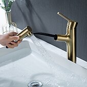 voordelige Klassiek-wastafelmengkraan voor de badkamer, uittrekbaar met 2-standen sproeier, uittrekbare wastafelkranen met enkele handgreep, op het blad gemonteerd