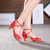 abordables Chaussures de danses latines-Femme Chaussures Latines Salon Chaussures de Salsa Danse en ligne Utilisation Intérieur Entraînement Satin Basique Talon Couleur Pleine Talon Cubain Boucle Nu Violet