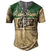 cheap Vintage&amp;Retro-Men&#039;s T shirt Tee Henley Shirt Tee Graphic Motorcycle Henley Blue red Red Blue Purple Green 3D Print Plus Size Outdoor Casual Short Sleeve Button-Down Print Clothing Apparel Designer Stylish Retro