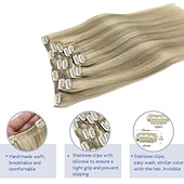 abordables Extensions à Clips-extensions de cheveux blonds vrais cheveux 12-24 pouces 120g 7 pièces blond cendré met en évidence le clip blond platine dans les extensions de cheveux vrais extensions de cheveux épais et raides pour