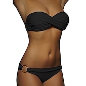 billiga Bikiniset-Dam Badkläder Bikini 2 st Kaxig Baddräkt Rynkad 2 st Öppen Rygg Sexig Standkläder Sexig Slät Ren färg Axelbandslös Ärmlös Baddräkter