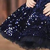cheap Flower Girl Dresses-Kids Girls&#039; Dress One Shoulder Sequins A Line Dress Party Birthday Ruched Mesh Navy Blue Above Knee Short Sleeve Princess Cute Dresses Fall Summer Regular Fit 3-12 Years dress to impress 2025