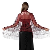 voordelige Sjaals-sjaal&amp;amp; wikkelsjaals damesherfst bruiloft gast wrap elegante bruidszonwering mouwloos polyester bruiloft wraps met kant voor bruiloft zomer