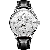 cheap Mechanical Watches-Mechanical Watch for Men Business Luxury Analog Wristwatch CalendarAutomatic Self-winding Moon Phase Waterproof Noctilucent Genuine Leather Watch Gift