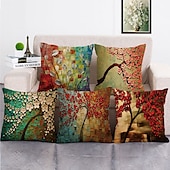billiga blom- och växtstil-1 uppsättning 5 st kuddöverdrag modern olja paitng stil blad dekorativa kuddkudde för rumsdekor utomhus / inomhus kudde för soffa soffa stol