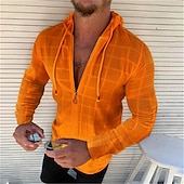 billiga fritidsskjortor för män-Herr Skjorta Sommarskjorta Standkläder Casual skjorta Svart Vit Gul Rubinrött Grön Långärmad Blommig Huva Ledigt Dagligen Snörning Kläder 100 % bomull Mode Ledigt Andningsfunktion Bekväm