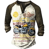 billiga Vintage &amp;amp; Retro-Herr T-shirt Henleytröja Grafiska tryck Motorcyklar Henley Gul Blå Kaki Grå Utomhus Ledigt Långärmad Button-Down Mönster Kläder Stylish Lättvikt Vintage Andningsfunktion