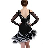 billiga Danskläder till latindans-dans salsa latinsk dansklänning kristaller / strass dam träning långärmad hög spandex tyll
