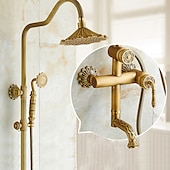 cheap Shower Faucets-Shower Faucet,Rainfall Shower System Body Jet Massage Set - Handshower Included pullout Rainfall Shower Antique Vintage Style Antique Brass Mount Inside Brass Valve Bath Shower Mixer Taps