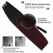 abordables Extensions à Clips-Cheveux Naturel Rémy Perruque Droit Noir Bourgogne Cosplay Classique Confortable Cheveux Brésiliens Femme Noir / Bordeaux foncé 10 pouces 30 CM 35 CM Vacances Fête / Soirée du quotidien