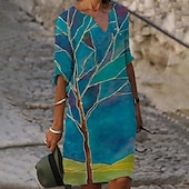 cheap Art&amp;Design Dress-Women&#039;s Mini Dress Petite Dress T Shirt Dress Tee Dress Shift Dress Summer Dress Bohemia Modern Boho Vacation Work Casual Regular Fit Floral Tree Half Sleeve V Neck Blue Green Gray Summer