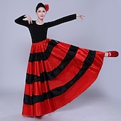 baratos Trajes de Dança-Mulheres Flamenco Señorita Dançando Traje de Dança de Tango à moda Poliéster Vermelho Saia