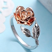 billige Ringer-høst giftering fest geometrisk sølvlegering blomst enkel elegant 1 stk kvinners åpen ring bryllupsgave justerbar vikle åpne ringer rose blomst ring for kvinner