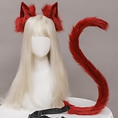 お買い得  ヘアスタイリングアクセサリー-猫耳と尻尾のスーツ、動物アニメフェイクファー子猫耳ヘッドバンド、かわいい猫フェイクファーぬいぐるみヘッドドレスヘアフープロリータカーニバルコスプレ衣装パーティーヘッドピース