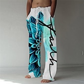 cheap Men&#039;s Printed Casual Pants-Men&#039;s Trousers Summer Pants Beach Pants Elastic Drawstring Design Front Pocket Straight Leg Graphic Prints Flower / Floral Comfort Soft Casual Daily For Vacation Linen Like Fabric Fashion Designer