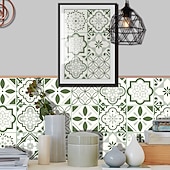 abordables Pegatinas para azulejos-10 piezas de cocina engrosada pegatinas de azulejos verdes papel autoadhesivo azulejo verde etiqueta engomada del azulejo baño a prueba de aceite impermeable extraíble etiqueta de la pared etiqueta