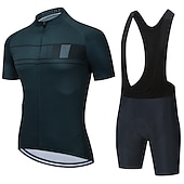 preiswerte Herrenbekleidungs-Sets-21Grams Herren Radtrikot mit Radhose kurz Trägern fahrradbekleidung set Kurzarm MTB Mountain Rennrad Schwarz Grün Dunkelgrün Streifen Fahhrad Sportkleidung 3D-Pad Atmungsaktiv Rasche Trocknung /
