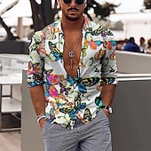 Men's Butterfly Shirt Long Sleeve Sports Fashion Designer Daily Holiday Summer Spring Turndown Print Blue3