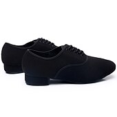 cheap Men&#039;s Dance Shoes-Black Lace-Up Dance Shoes for Men with Soft Suede Sole – Comfortable Canvas Sneakers for Ballroom, Jazz, and Latin Dance
