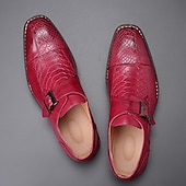 cheap Formal-Men&#039;s Red Faux Leather Monk Strap Dress Shoes – Crocodile Pattern, Formal Wear for Business and Special Events