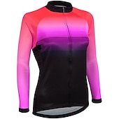 abordables Maillots de mujer-Mujer Maillot de Ciclismo Degradado Manga Larga Bicicleta Maillot Camiseta con 3 bolsillos traseros MTB Bicicleta Montaña Ciclismo Carretera Secado rápido Bandas Reflectantes Bolsillo trasero