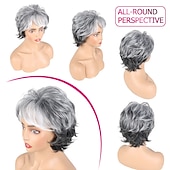 economico parrucca più vecchia-parrucche grigie brevi parrucche grigie per le donne bianche pixie cut parrucca con la frangetta parrucche di capelli grigi per le donne grigio ombre parrucca di capelli ricci sintetici grigio pixie