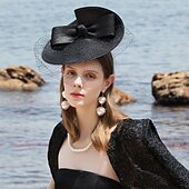 Недорогие Шляпы для вечеринки-Головные уборы Сеть Солома Панама Чаепитие Скачки Элегантный стиль С Бант Тюль Заставка Головной убор