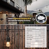 cheap Plug String Lights-S14 Global Outdoor String Lights Commercial Grade Weatherproof Strand Edison Vintage Bulbs 10m10pcs/15m15pcs Hanging Sockets UL Listed Heavy-Duty Decorative Cafe Patio Lights for Bistro Garden