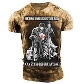 Maglietta T-Shirt Uomo Crociati Croce Templare Gotico Orrore Soldato Maglietta Grafica Slogan T-Shirt Maglietta Distressed Maniche Corte Maglietta Stampa 3D Collo A Giro Camicia Moda Vintage Designer