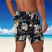 cheap Tropical Plants &amp; Flowers-Men&#039;s Graphic Parrot Flower Floral Swim Trunks Swim Shorts Board Shorts Mid Waist Hawaiian Designer Big and Tall Casual Daily Holiday Drawstring with Mesh lining Elastic Waist Designer Clothing