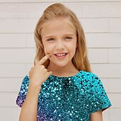 tanie Dziewczęca wizja 3D i blask-Dla dziewczynek 3D Kolorowy blok Podkoszulek Krótki rękaw Druk 3D Lato Wiosna Aktywny Moda Śłodkie Dzieci 3-12 lat Na zewnątrz Codzienny w pomieszczeniach Regularny