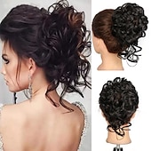 abordables Chignons-chignon morceau de cheveux super long ébouriffé chignon extensions chignon cheveux ondulés wrap queue de cheval postiches cheveux chouchous avec élastique bande de cheveux pour femmes filles