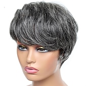 cheap Human Hair Capless Wigs-Human Hair Wig Short Natural Wave With Bangs Black Burgundy Dark Brown Soft Party Women Capless Brazilian Hair Women&#039;s Natural Black #1B Black / Grey Medium Brown#4 6 inch Party / Evening Daily Daily