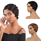economico Parrucche di altissima qualità-breve pixie cut parrucche per le donne nere mamma parrucca parrucche brasiliane dei capelli umani dito ocean wave parrucca remy parrucca di capelli umani a buon mercato parrucca per il partito