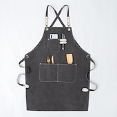 economico grembiule-grembiule da cuoco nero per uomo donna con tasca, grembiule da lavoro in tela di cotone incrociato sul retro resistente regolabile