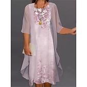 cheap Plus Size Collection-Women&#039;s Plus Size Curve Two Piece Dress Floral Round Neck Print 3 4 Length Sleeve Spring Summer Casual Knee Length Dress Casual Daily Dress