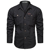 preiswerte Arbeitshemden für Herren-Herren Knopfhemd Hemd Cargo-Shirt Schwarz Weiß Armeegrün Khaki Dunkelblau Langarm Feste Farbe Umlegekragen Strasse Täglich Vordertasche Bekleidung Baumwolle Modisch Brautkleider schlicht Komfortabel
