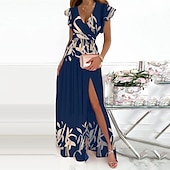 economico Abiti eleganti floreali-abito da festa delle donne abito da ospite di nozze abito swing abito lungo maxi vestito rosa rosso blu navy manica corta volant di colore puro primavera estate scollo a v festa di sera 2023 s m l xl