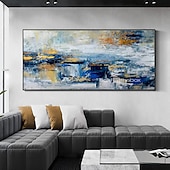 preiswerte Abstrakte Gemälde-handgemachtes Ölgemälde auf Leinwand, Wandkunst, Dekoration, abstrakte Messermalerei, Landschaft, blau, für Wohnkultur, gerollt, rahmenlos, ungedehnt