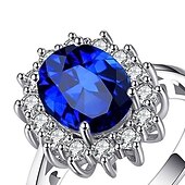 economico Anelli-Anelli di fidanzamento a solitario di pietre preziose di Princess Diana William Kate Middleton Per donne Per ragazze Anello d&#039;argento (1-zaffiro creato 11) abito per impressionare